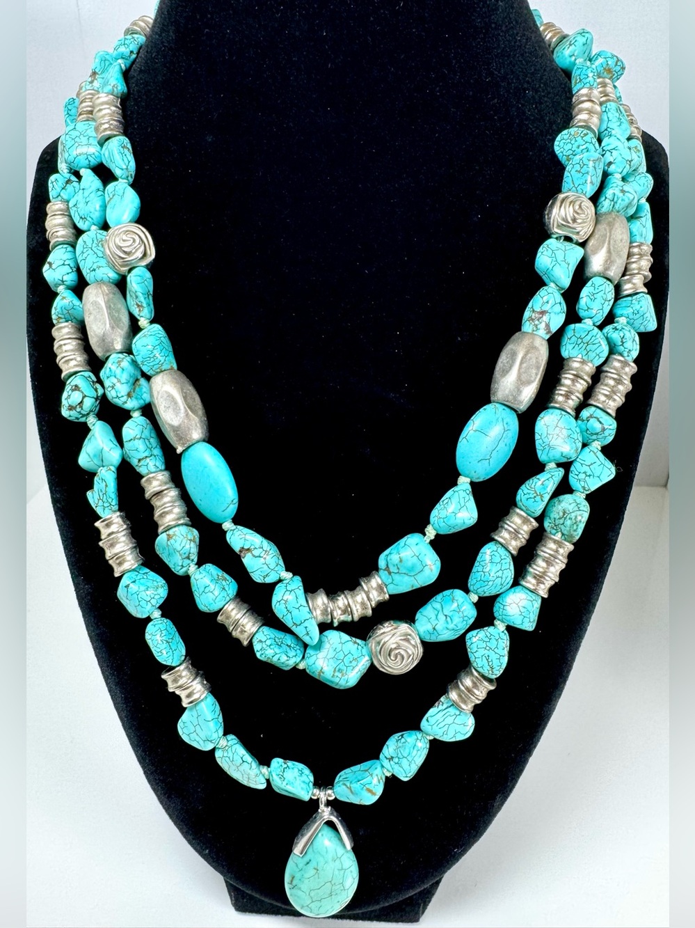 Turquoise Multi-Strand Stone Necklace - Women Jewelry #1723